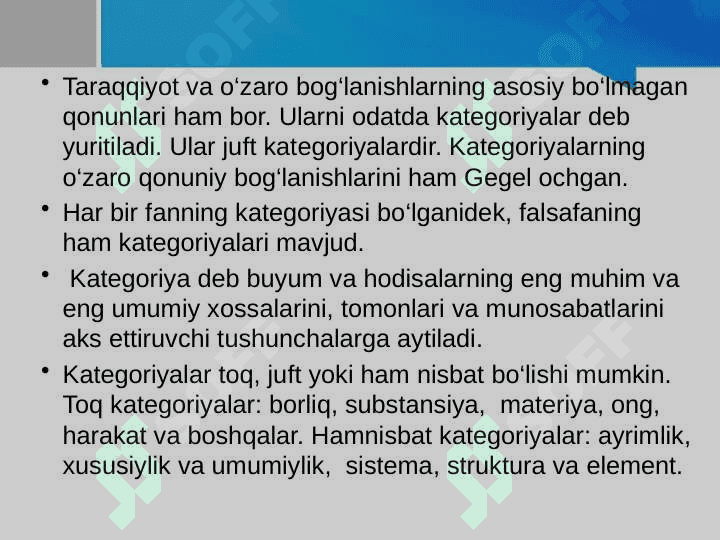 FALSAFANING RIVOJLANISH NAZARIYASI.DIALEKTIKA. 8