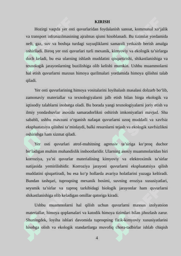 Yer osti quvurlarni qurulmalar guruhi yordamida himoyasini loyihalash KURS ISHI 3