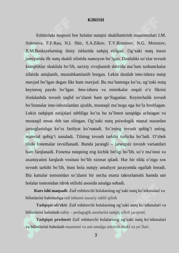 Zaif eshituvchi bolalarning og’zaki nutq ko’nikmalari va bilimlarini baholash KURS ISHI 3