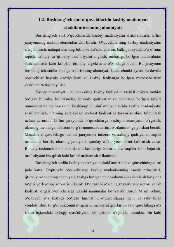 Boshlangich sinf o'quvchilarining kasbiy madaniyati 8