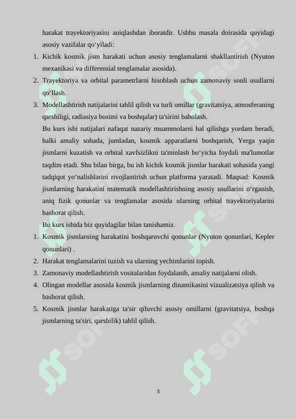 Kichkina kosmik jismning harakatini modellashtirish 5