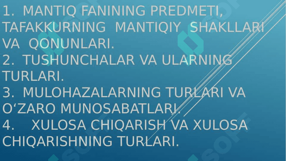 Mantiq. Tafakkur shakllari: tushuncha, hukm va xulosa.(ma’ruza) 2