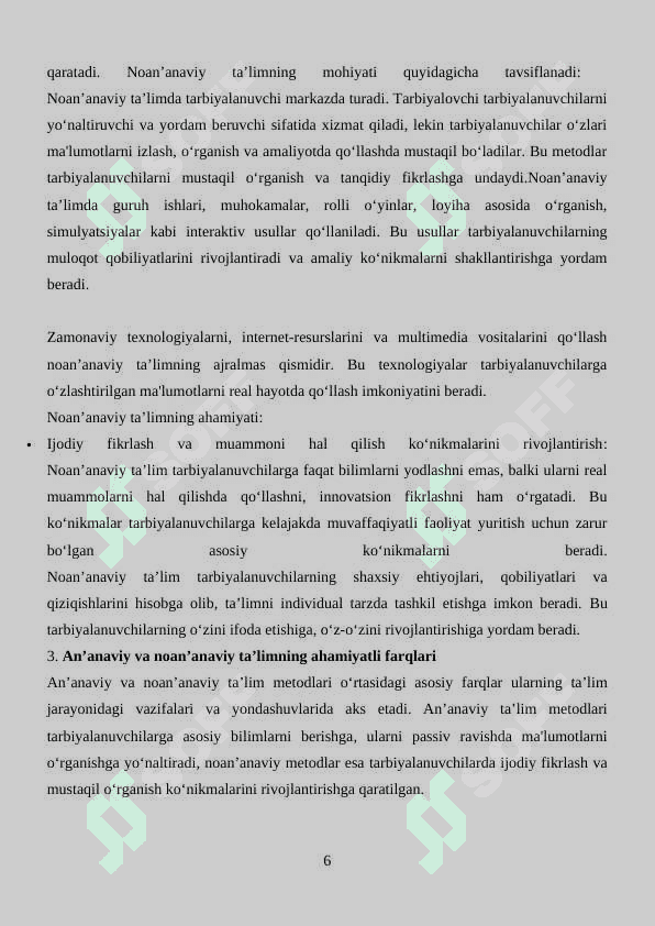 An'anaviy va noan'anaviy ta'lim va ularning o'ziga xos xususiyatlari 6