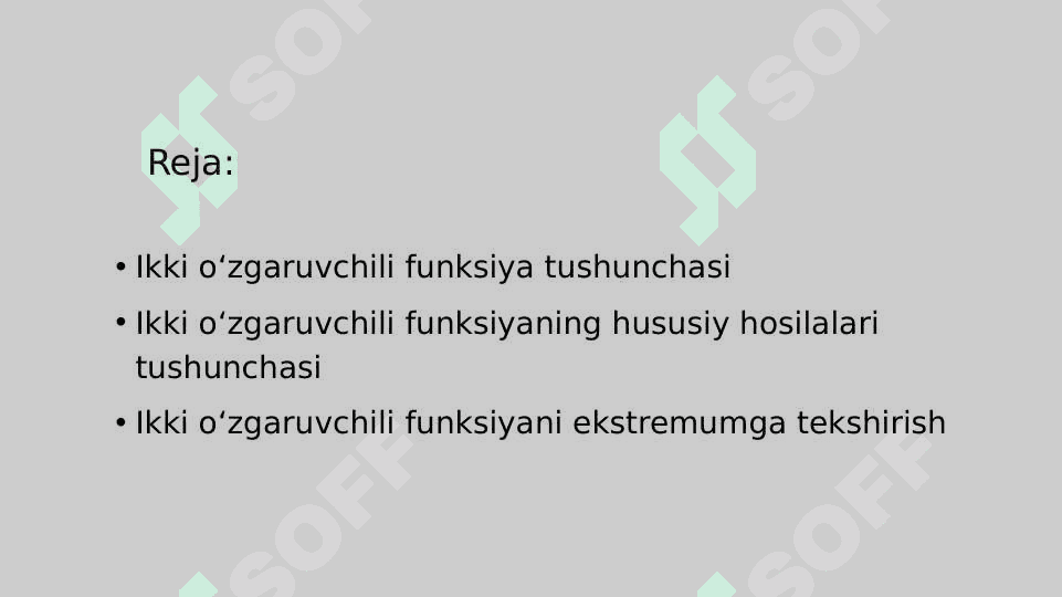 Ko’p o’zgaruvchili funksiyalar hosilalari 2