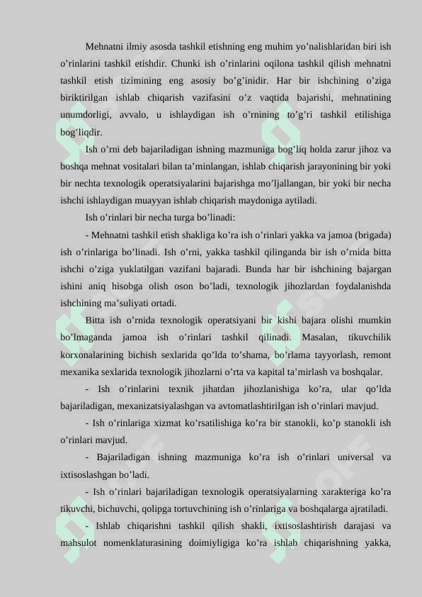Ish о‘rnini tashkillashtirishning talablari 2