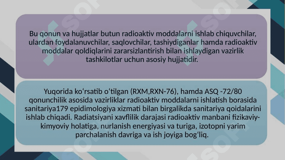 Radioaktiv moddalar bilan ishlaganda sanitariya qonun qoidalari 4