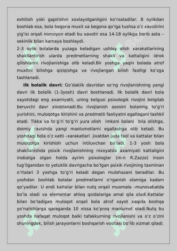 go’daklik davrida psixik rivojlanishi. 4