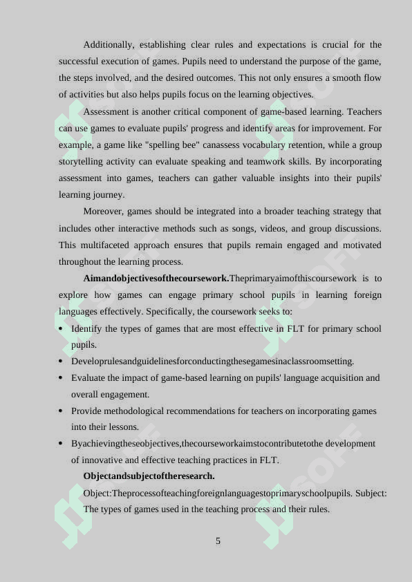 THE RULE OF GAMES FOR PRIMARY SCHOOL PUPILS IN FLT 5
