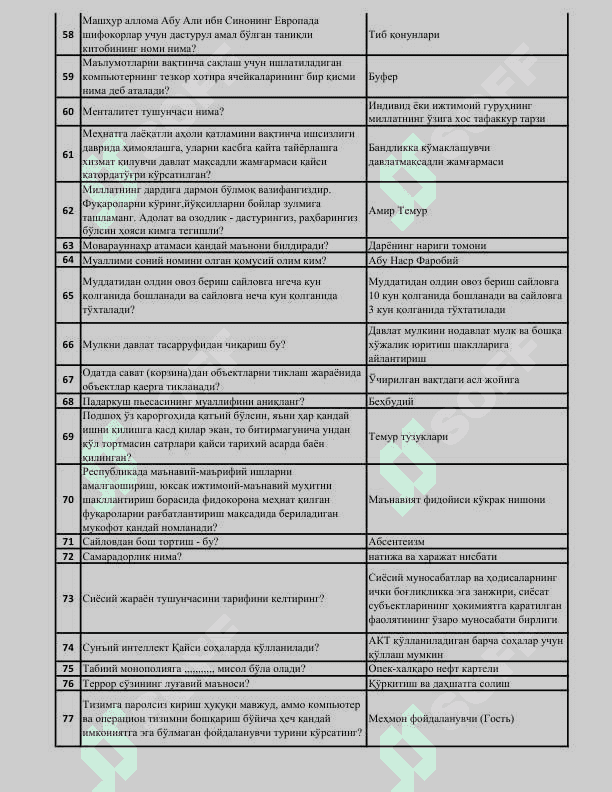 ARGOS.UZ TEST SAVOL JAVOBLARI BILAN 4