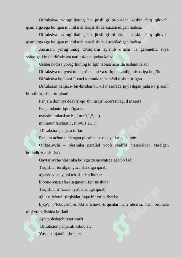 Difraksion panjaraning spektral xarakteristikalari 2