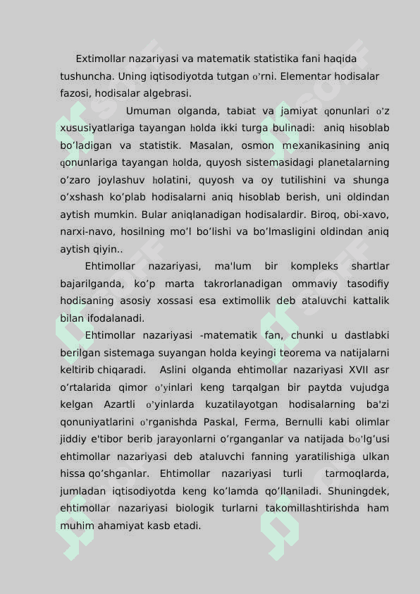 Ehtimollar nazariyasi va matematik statistika haqida tushinch. Tasodifiy hodisalar va ularning ehtimolliklari 2