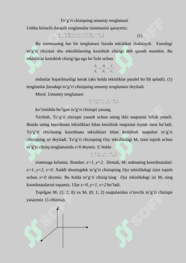 Fazodagi to’g’ri chiziq va uning tenglamalari 2