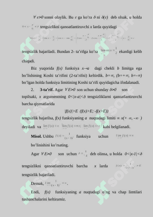 Funksiyaning nuqtadagi limiti. Bir tomonlama limitlar. Limitning yagonaligi. Limitga ega bo’lgan funksiyalarning chegaralanganligi 4