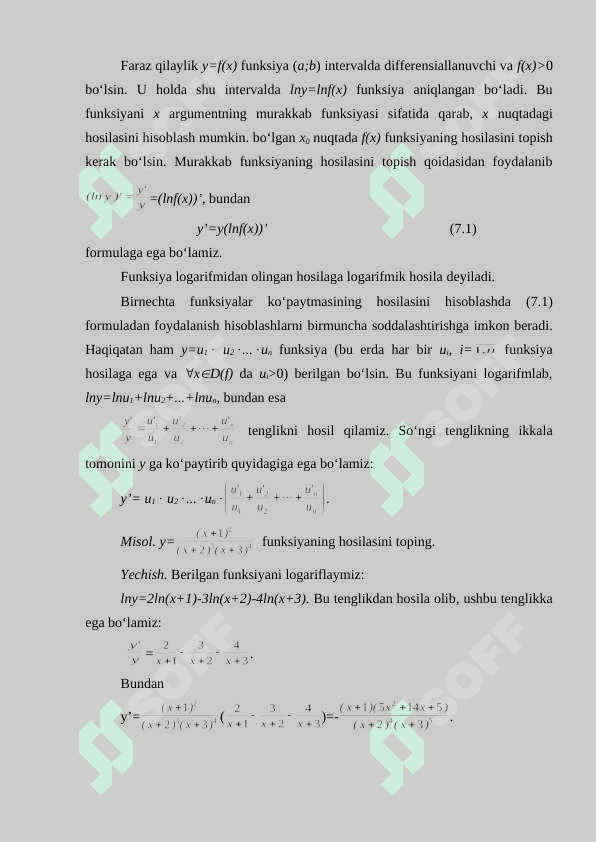 Logarifmik hosila. Daraja-ko‘rsatkichli funksiyaning hosilasi 2