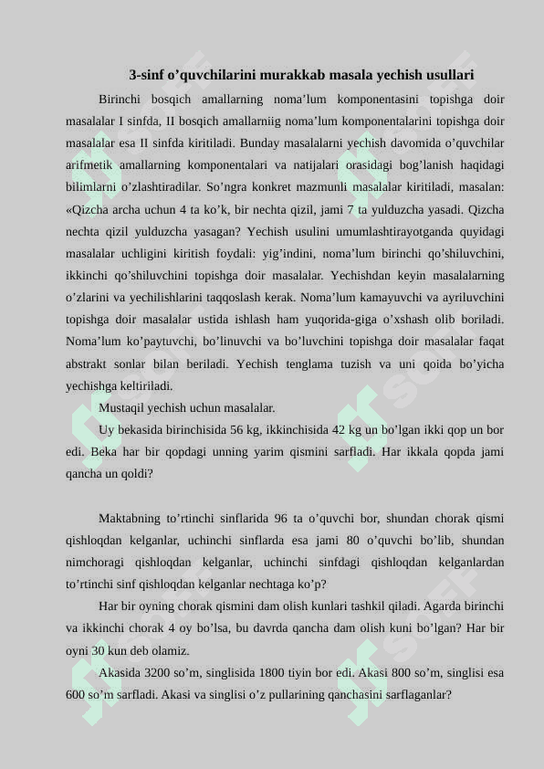 Masalalarni ifoda tuzib yechishni o’rgatish metodikasi 7