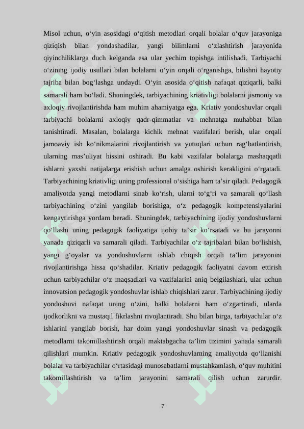 MAKTABGACHA TA'LIM TASHKILOTLARIDA BOLALAR MEXNATINI TASHKIL QILISHDA TARBIYACHINING KRIATIVLIGI 7