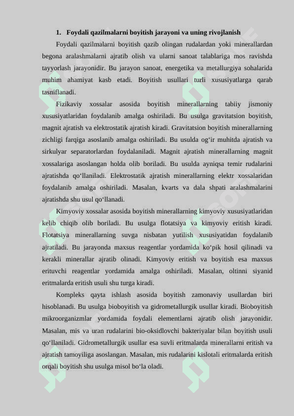 Foydali qazilmalarni boyitish texnika va texnologiyalarini rivojlantirish 2