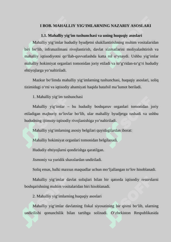Mahalliy yig‘imlar va ularning tavsifi.  Kurs ishi 6