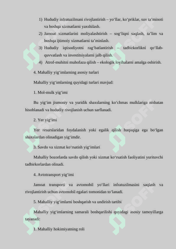 Mahalliy yig‘imlar va ularning tavsifi.  Kurs ishi 8