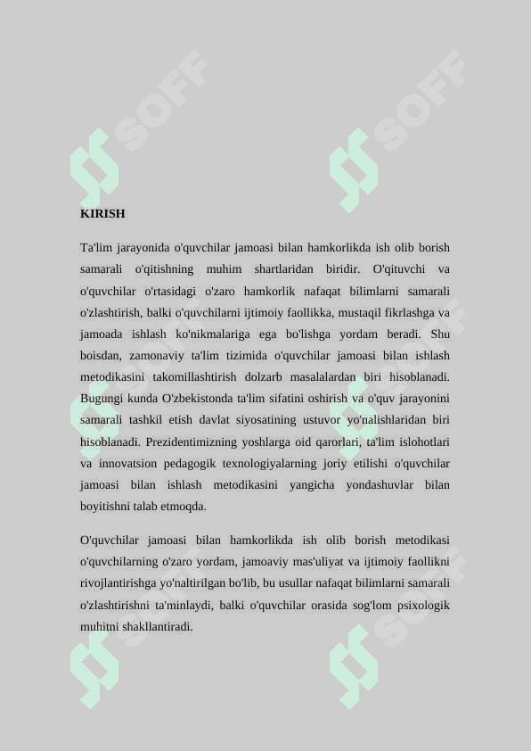 Oʼquvchilar jamoasi bilan hamkorlikda ish olib borish metodikasi KURS ISHI 3