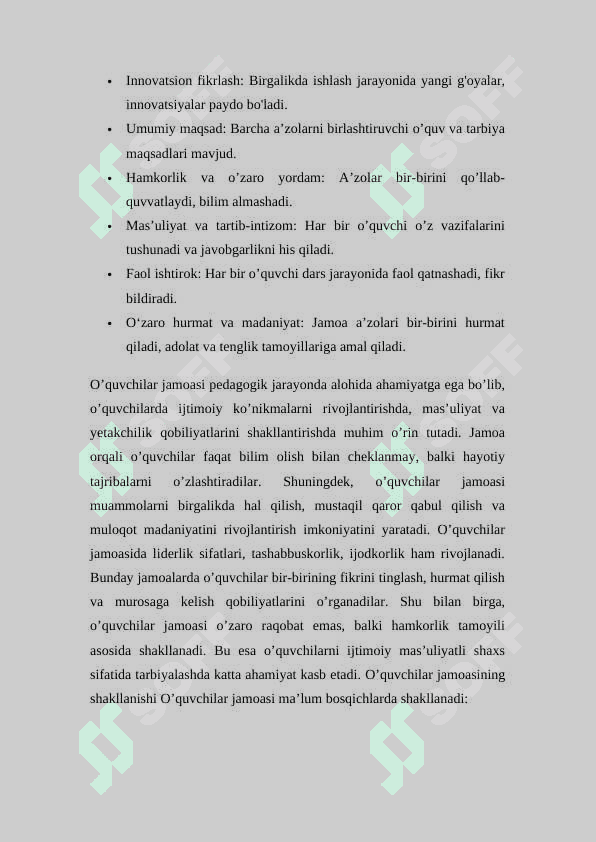 Oʼquvchilar jamoasi bilan hamkorlikda ish olib borish metodikasi KURS ISHI 6