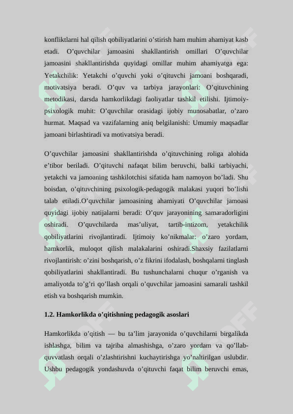 Oʼquvchilar jamoasi bilan hamkorlikda ish olib borish metodikasi KURS ISHI 8