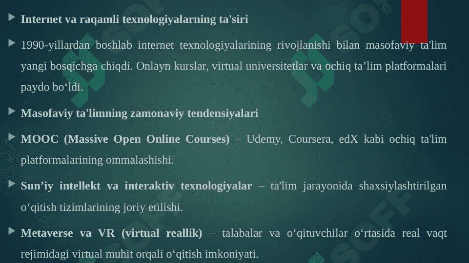 JAHONDA MASOFAVIY TA'LIMNING RIVOJLANISHI 4