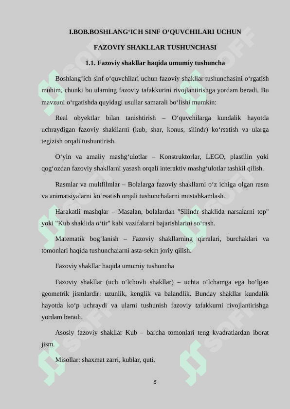 BOSHLANG'ICH SINF O'QUVCHILARIGA FAZOVIY SHAKLLAR TUSHUNCHASINI O'RGATISHDA PEDAGOGIK TEXNOLOGIYALARDAN FOYDALANIB O'QITISH 5