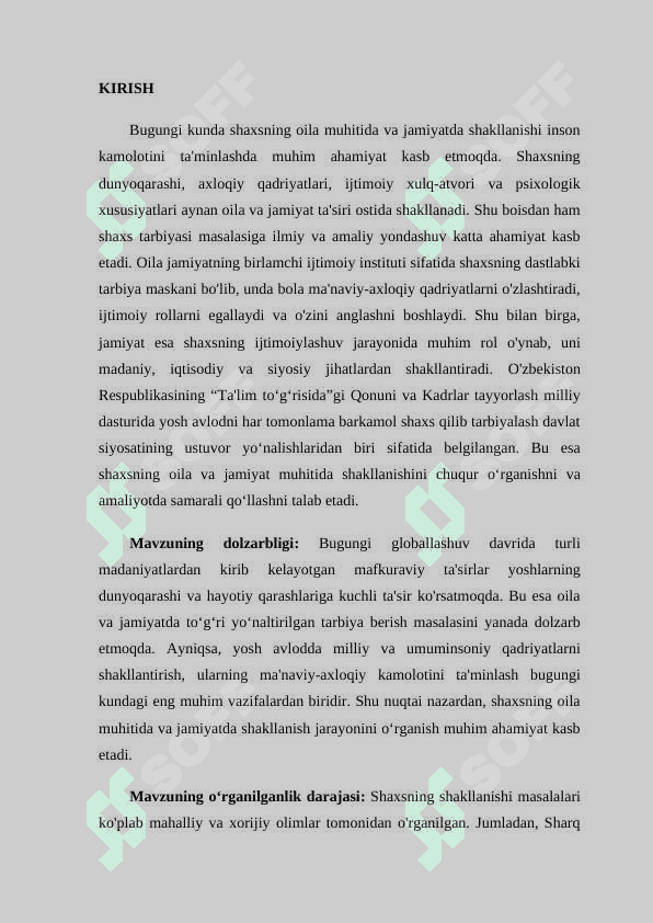 Shaxsning oila muhitida va jamiyatda shakllanishi KURS ISHI 3