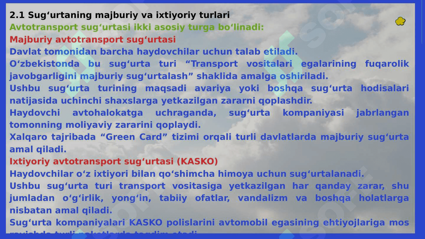 AVTOTRANSPORT SUG'URTASINING O'ZIGA XOS XUSUSIYATLARI VA UNI ISTIQBOLDA RIVOJOLANTIRISH YO'NALISHLARI 6