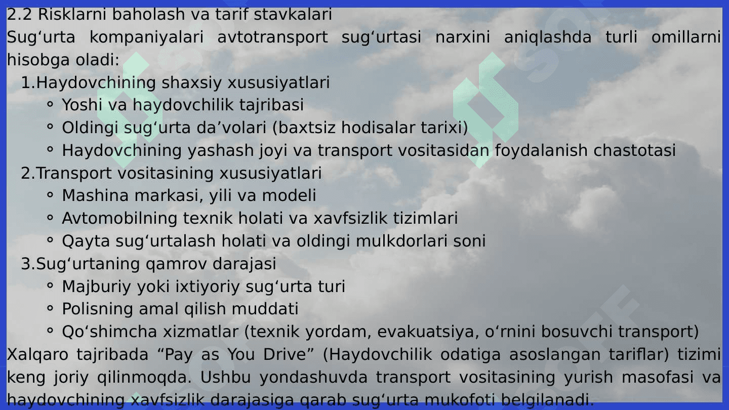 AVTOTRANSPORT SUG'URTASINING O'ZIGA XOS XUSUSIYATLARI VA UNI ISTIQBOLDA RIVOJOLANTIRISH YO'NALISHLARI 7