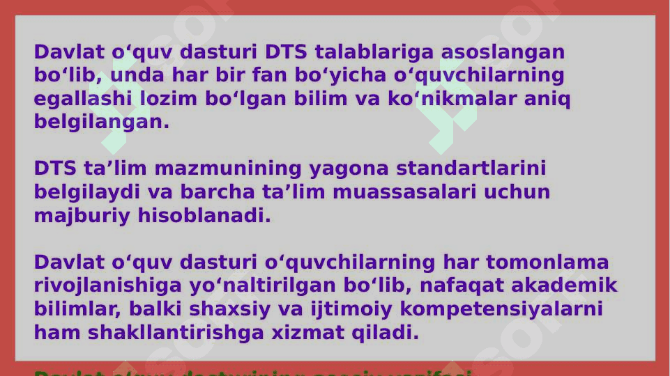 Davlat o'quv dasturi boʻyicha kutilayotgan taʼlimiy natijalar 4