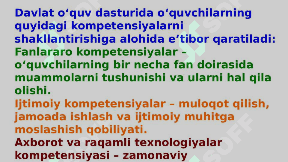 Davlat o'quv dasturi boʻyicha kutilayotgan taʼlimiy natijalar 7