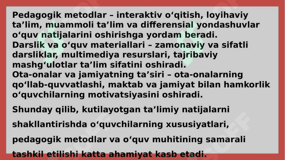 Davlat o'quv dasturi boʻyicha kutilayotgan taʼlimiy natijalar 8