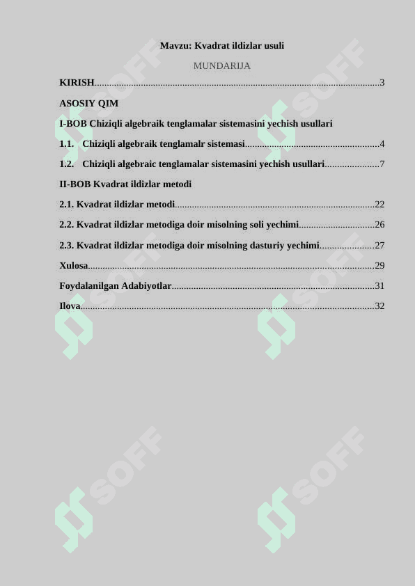 Kvadrat ildizlar usuli 2