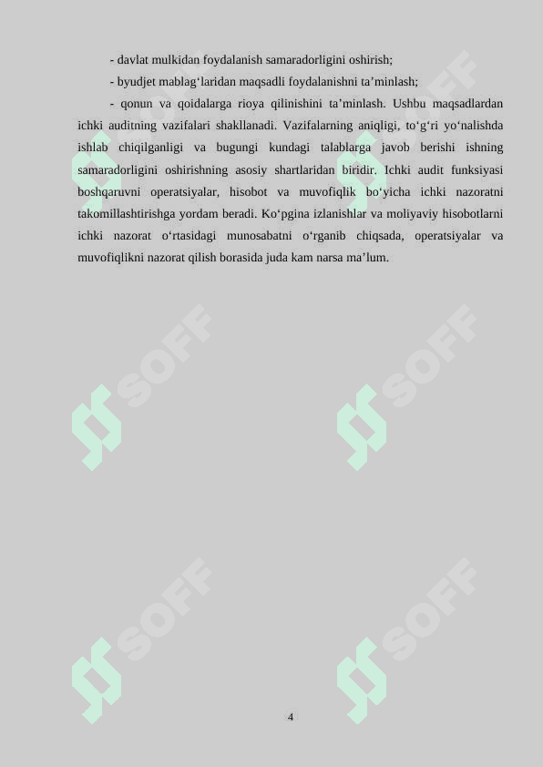 Byudjet tashkilotlari ichki audit tekshiruv jarayonida ma’lumotlarni yig’ish, umumlashtirish, tahlil qilish 4
