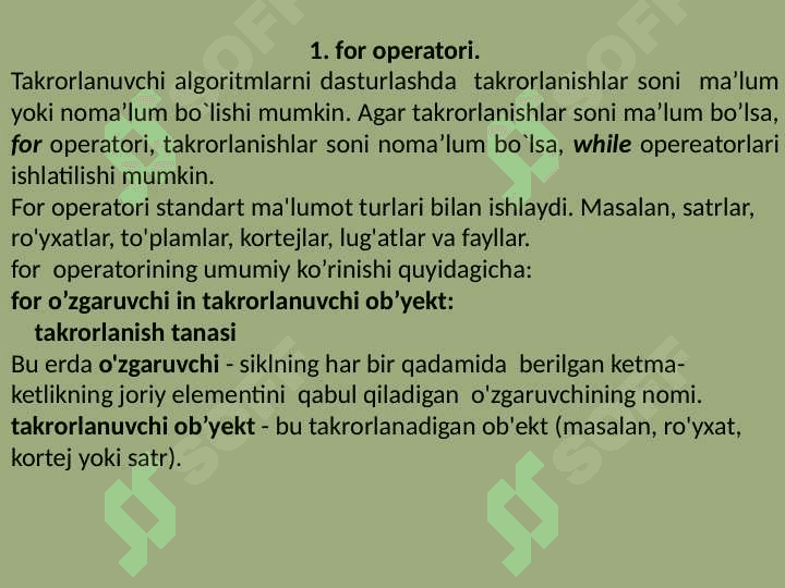Masalalarni takrorlanuvchi algoritmlar yordamida dasturlash 3