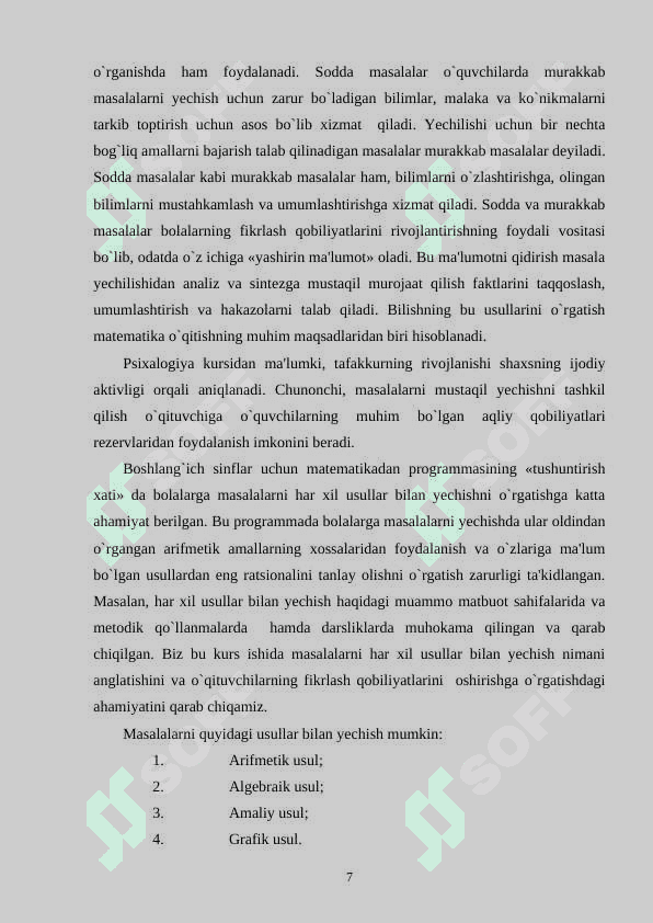 Boshlang’ich sinf o’quvchilarini masalalarni har xil usulda yechish malakasini shakllantirish 7