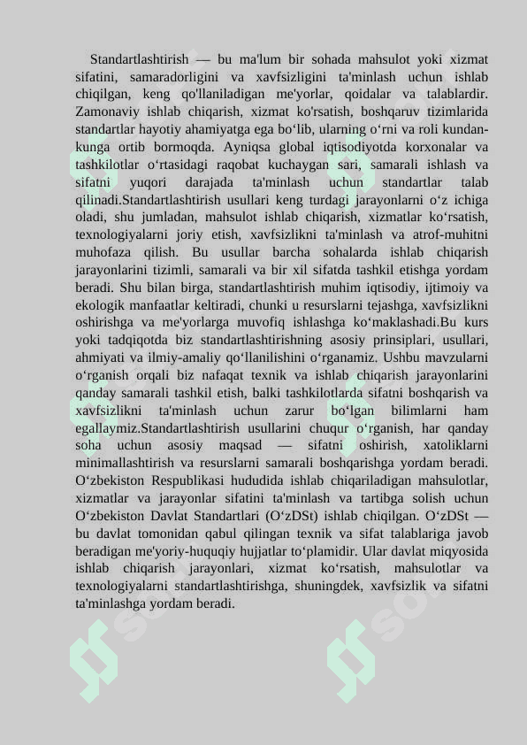 Standartlashtirish usullarini o’rganish. 2