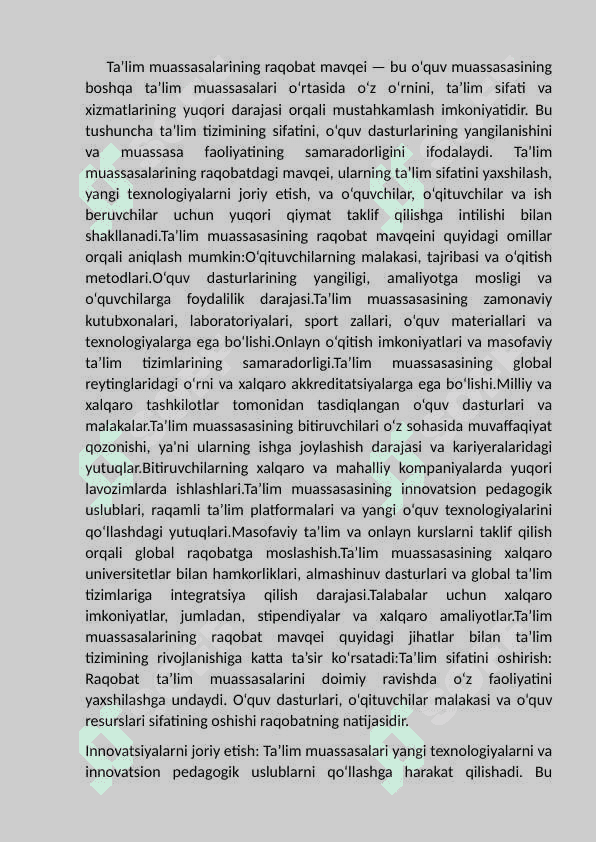 Ta’lim muassasalarning raqobat mavqei. 3