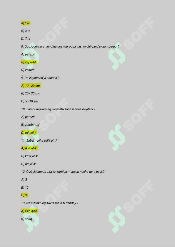 Biologiya fanidan / Test savol-javoblari bilan N_20 2