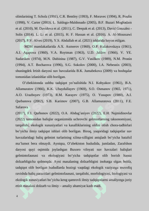 Buxoro viloyati suv havzalari baliqlari gelmintlarining ekologik- faunistik 4