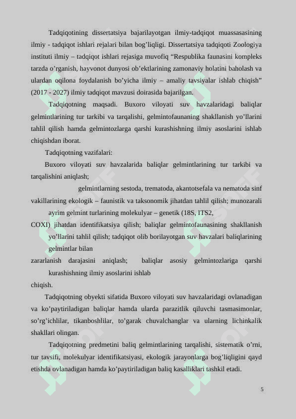 Buxoro viloyati suv havzalari baliqlari gelmintlarining ekologik- faunistik 5