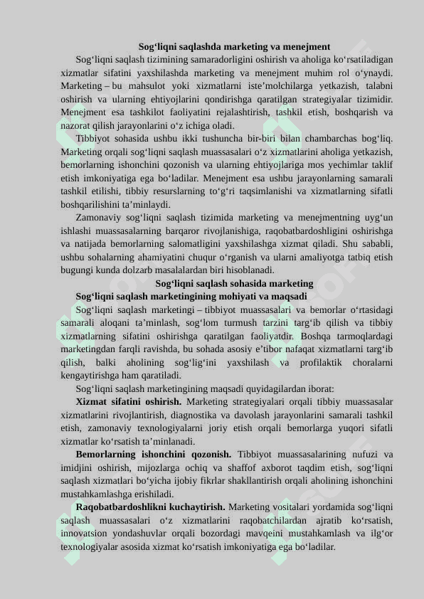 Sog‘liqni saqlash sohasida marketing va menejment 3