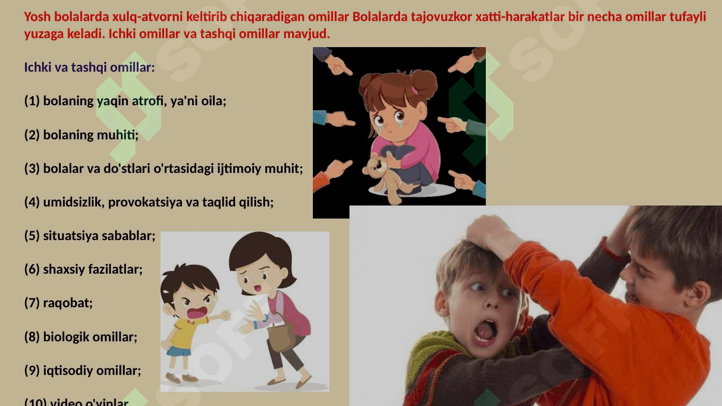Maktabgacha va boshlangʻich maktab yoshidagi bolalarda tajovuzkor xatti-harakatlar va tashvish oʻrtasidagi bogʻliqlik+ 10 ta test + 10 ta glossary 5