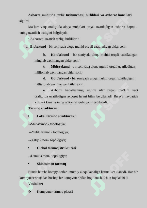 Tarmoq taqdim etadigan xizmatlar. Elektron davlat xizmatlari tarmoqlari . Bulutli texnologiyalar asosida xizmatlar 5