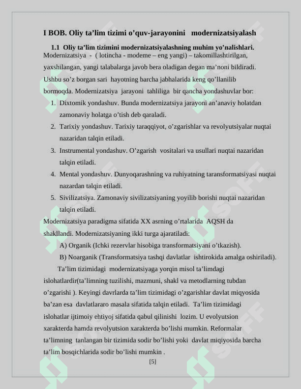“ Oliy ta’lim tizimini  o’quv-jarayonlarini modernizatsiyalashning  ustuvor yo’nalishlari” 5
