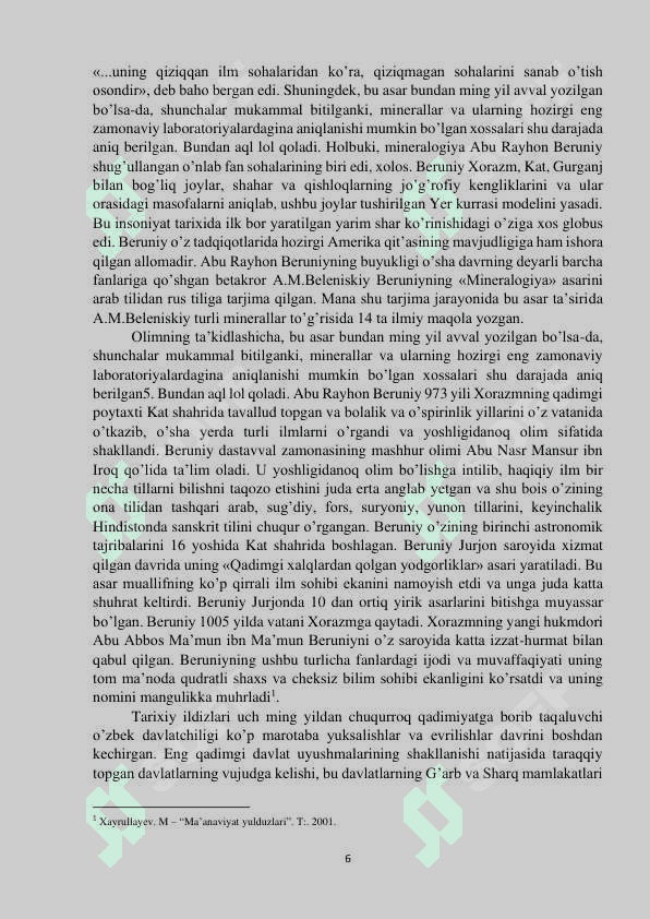 Abu Rayhon Beruniy ilmiy faoliyati va uning O’rta osiyo tarixshunosligiga qo’shgan xissasi 6