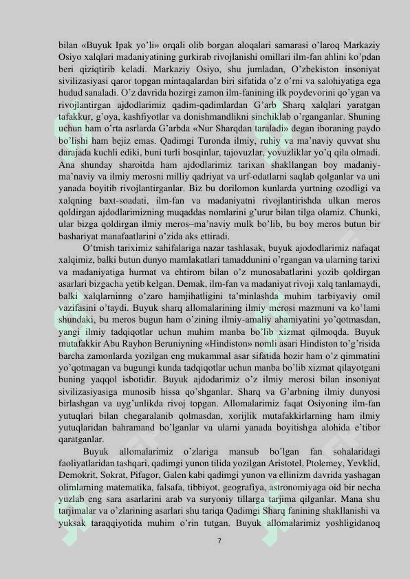 Abu Rayhon Beruniy ilmiy faoliyati va uning O’rta osiyo tarixshunosligiga qo’shgan xissasi 7
