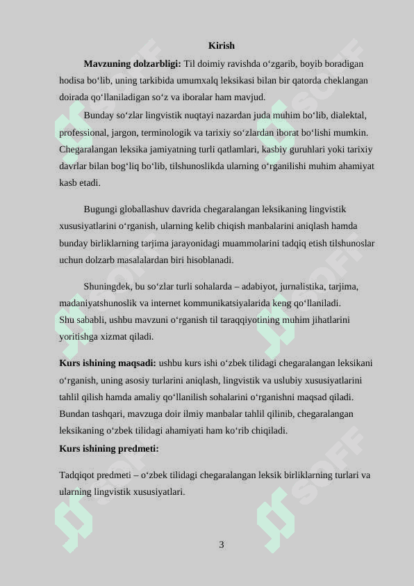 Oʻzbek tilida chegaralangan leksika kurs ishi 3